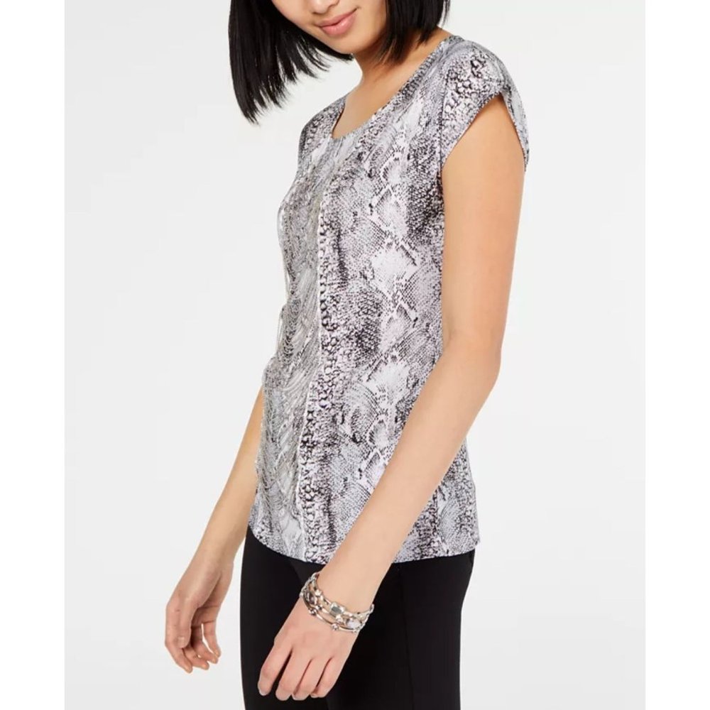 *NWT* Inc Women's Top Black Knit Chain Front Reptile Print Pullover XL